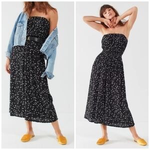 Urban Outfitters Jackson Black White Polka Dot Print Strapless Wide Leg Jumpsuit